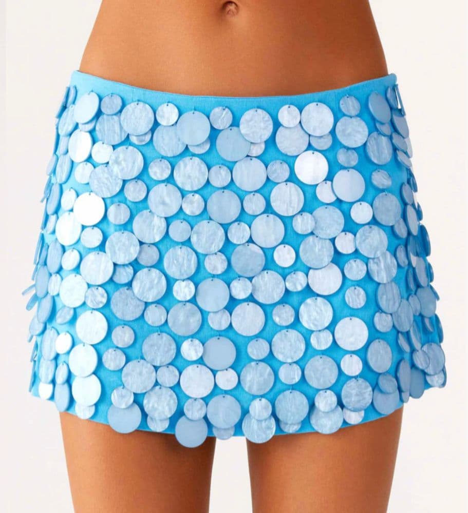 Blue Shell Skirt, Movie Star Mini Skirt, Turquoise - Image 6