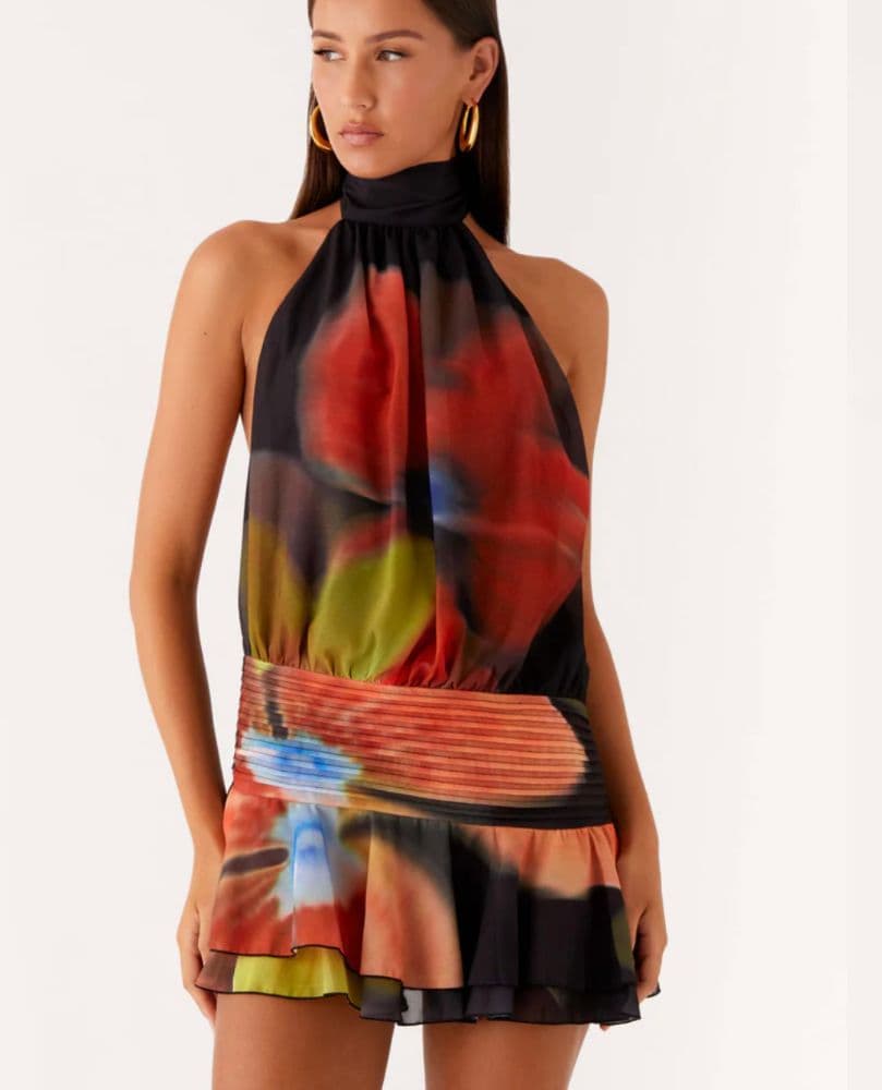 Open Back Halter Floral Mini Dress  - Image 2