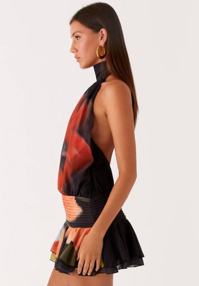 Open Back Halter Floral Mini Dress  - Image 4