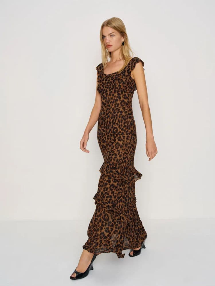 Reformation Animal Print Ruffle Dress - Image 1