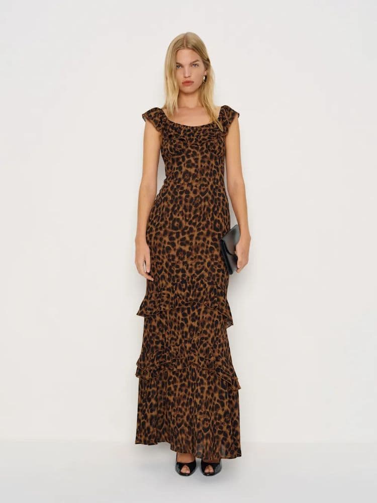 Reformation Animal Print Ruffle Dress - Image 5