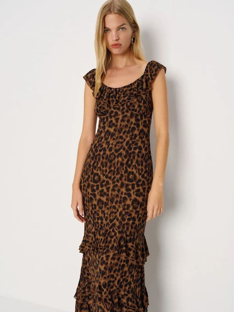 Reformation Animal Print Ruffle Dress - Image 6