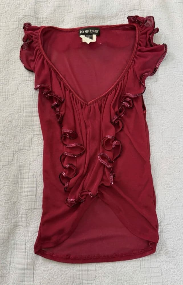Vintage 90s Y2K Bebe Red Ruffle Bebe Top Small Size 4 - Image 1