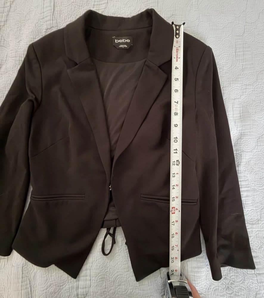 Bebe Black Corset Lace Up Tie Office Siren Minimalist Cropped Blazer Sz 6 Small - Image 4