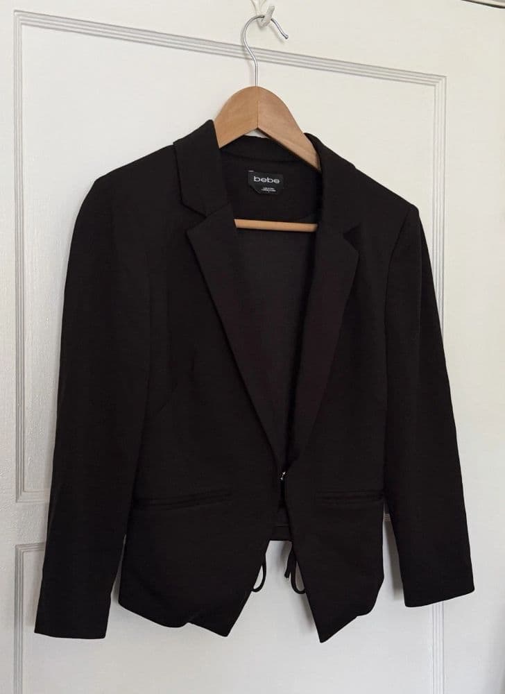 Bebe Black Corset Lace Up Tie Office Siren Minimalist Cropped Blazer Sz 6 Small - Image 1