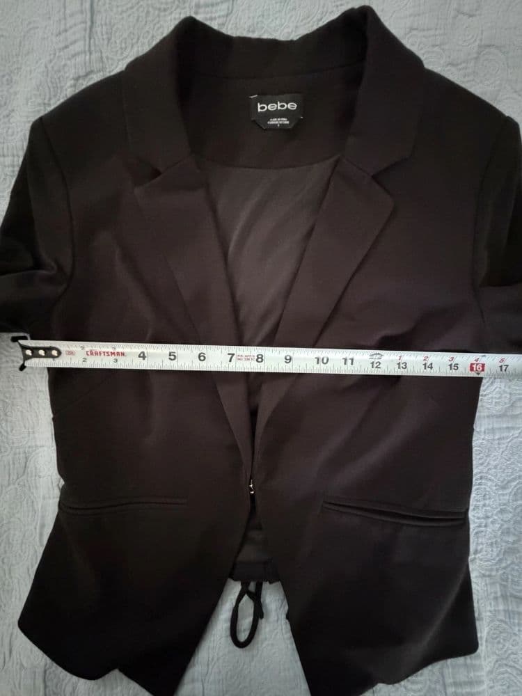 Bebe Black Corset Lace Up Tie Office Siren Minimalist Cropped Blazer Sz 6 Small - Image 3
