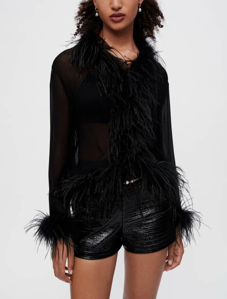Maje Sheer Top with Feathers - Image 1