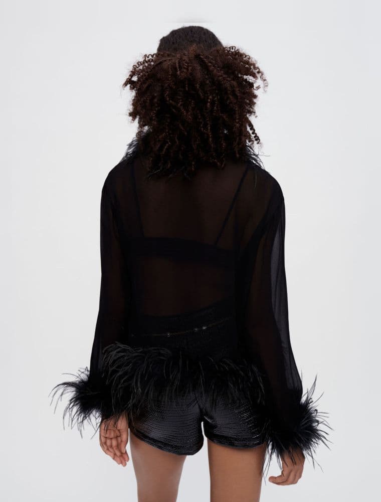 Maje Sheer Top with Feathers - Image 2