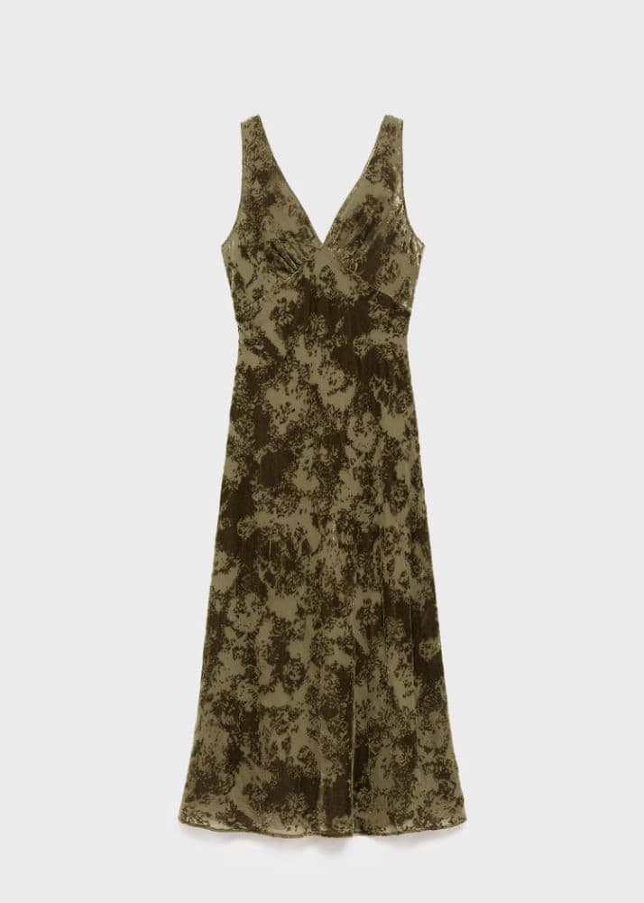 Mango Jacquard V-Neck Velvet Dress - Image 2