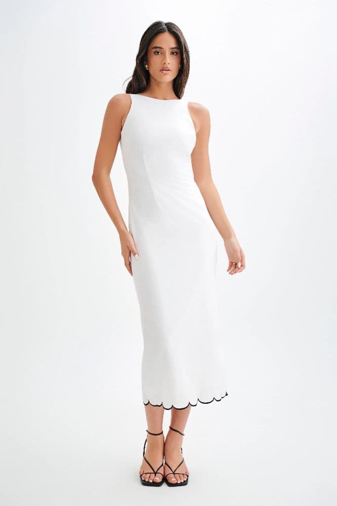 Meshki Sofiane Scalloped Linen Midi Dress in Ivory - Image 1