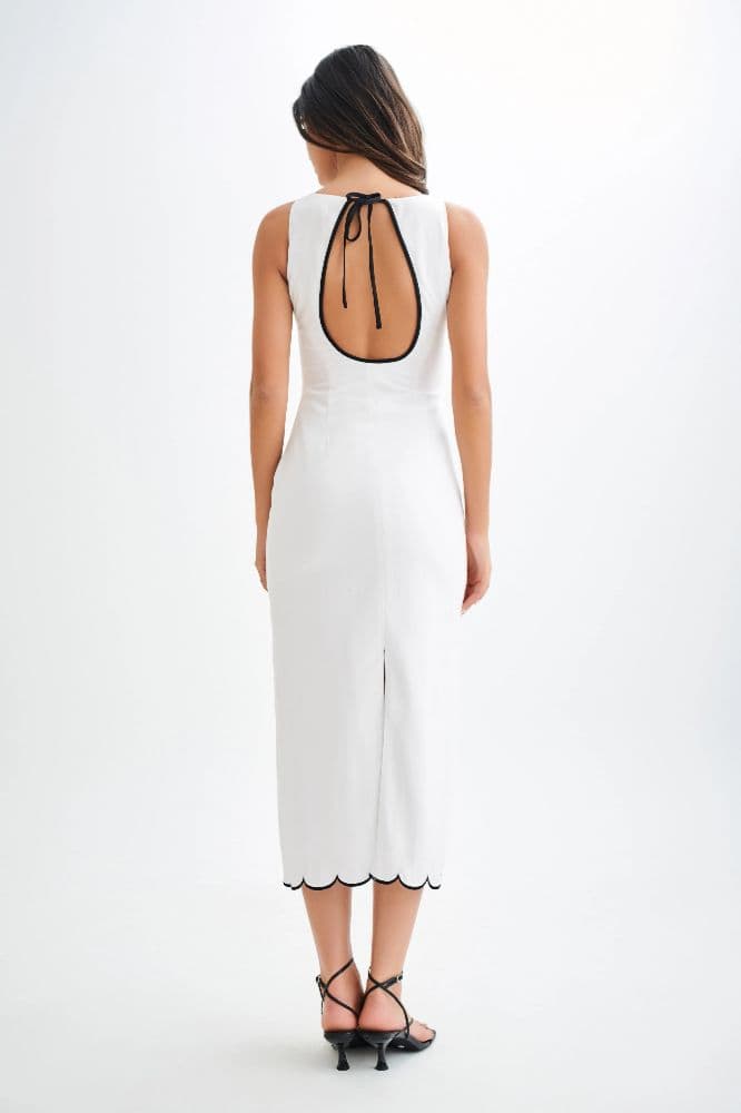 Meshki Sofiane Scalloped Linen Midi Dress in Ivory - Image 2