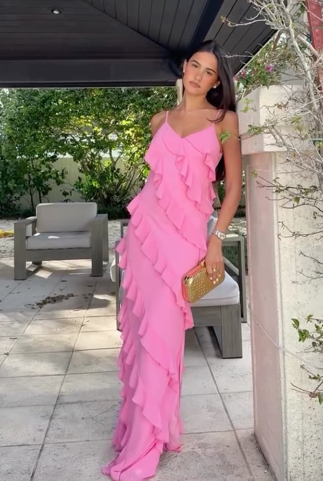 Pink Ruffle Maxi Dress - Image 1