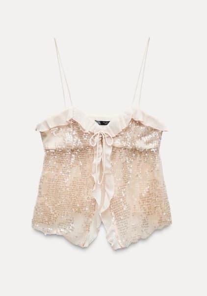 Pink Sequin Ruffle Tank Top - Image 1