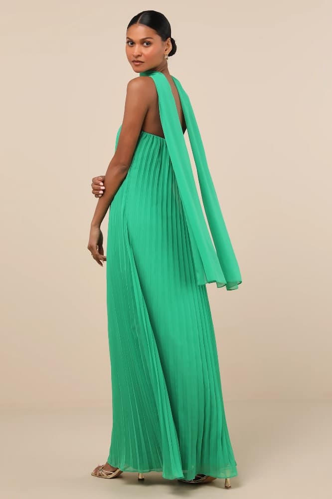 Lulus Lael Green Pleated Strapless Dress and Scarf Set - Image 2