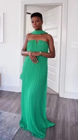 Lulus Lael Green Pleated Strapless Dress and Scarf Set - Image 3