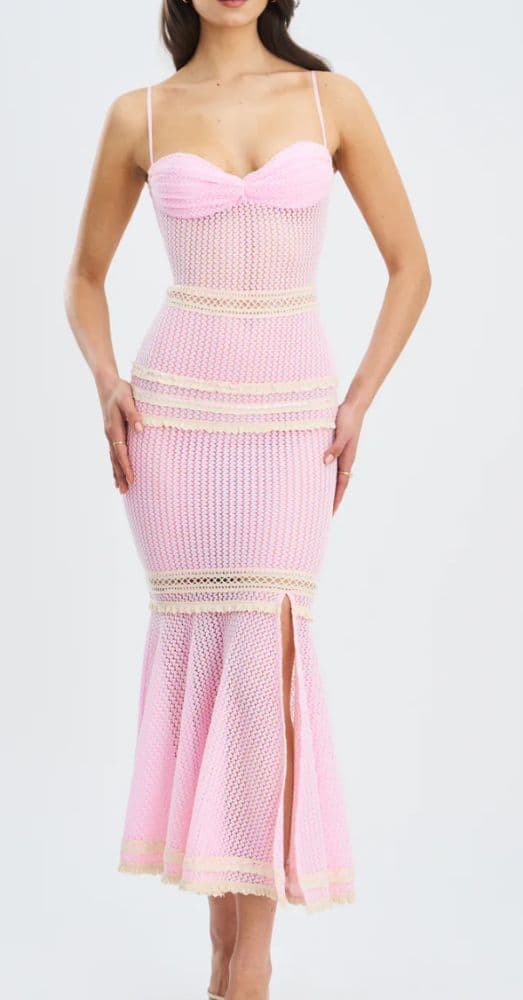 Pallas Pink Lace Trim Crochet Mermaid Maxi Dress Miss Circle - Image 1