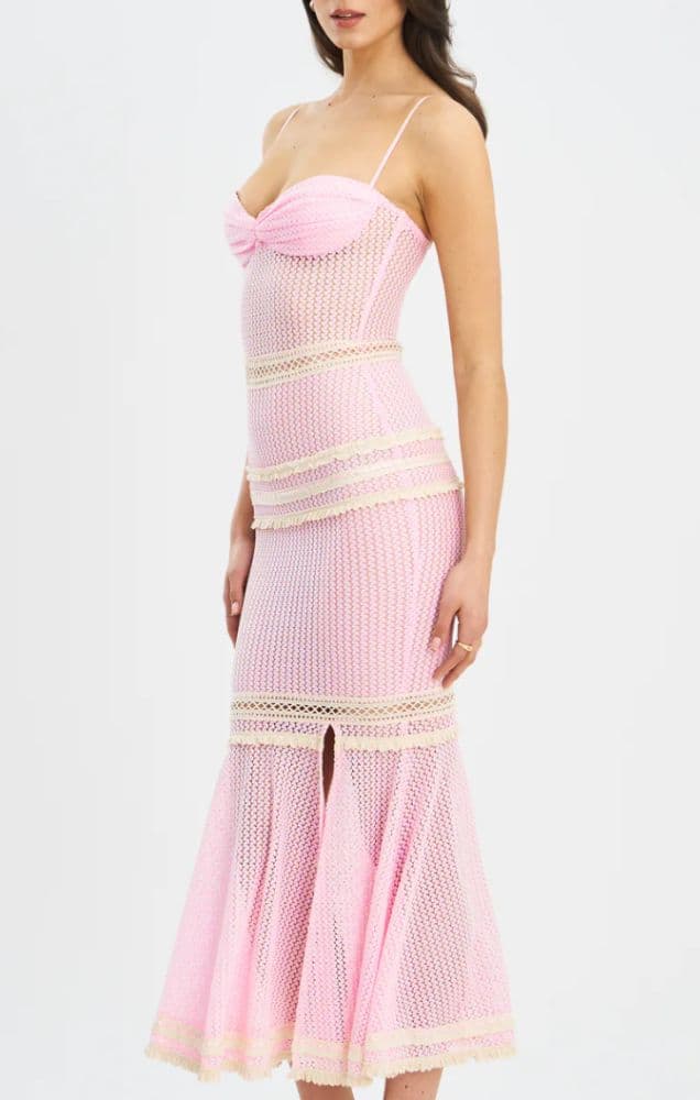 Pallas Pink Lace Trim Crochet Mermaid Maxi Dress Miss Circle - Image 4