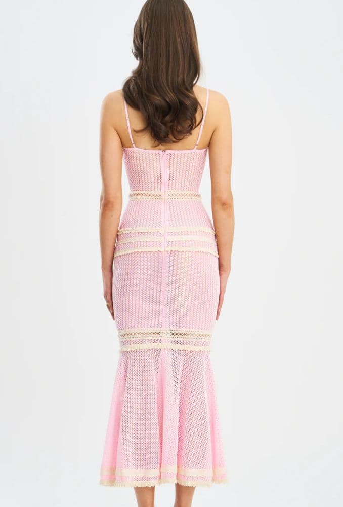 Pallas Pink Lace Trim Crochet Mermaid Maxi Dress Miss Circle - Image 2