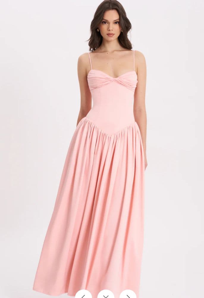 Najwa Baby Pink Ruched Breast Drop Waist Maxi Dress Miss Circle - Image 1