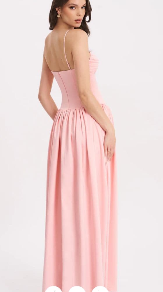 Najwa Baby Pink Ruched Breast Drop Waist Maxi Dress Miss Circle - Image 2