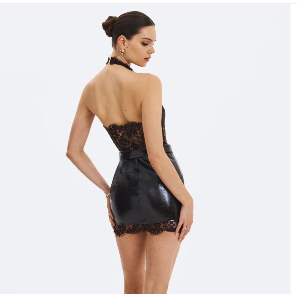 Faris Mahogany Plunging Halter Belted Mini - Image 3