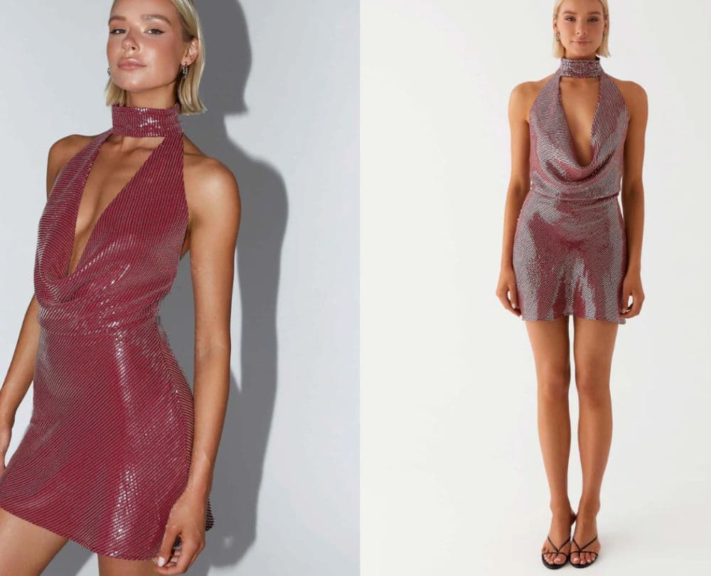 Nora Sequin Cowl Neck Mini Dress - Red Peppermayo - Image 2