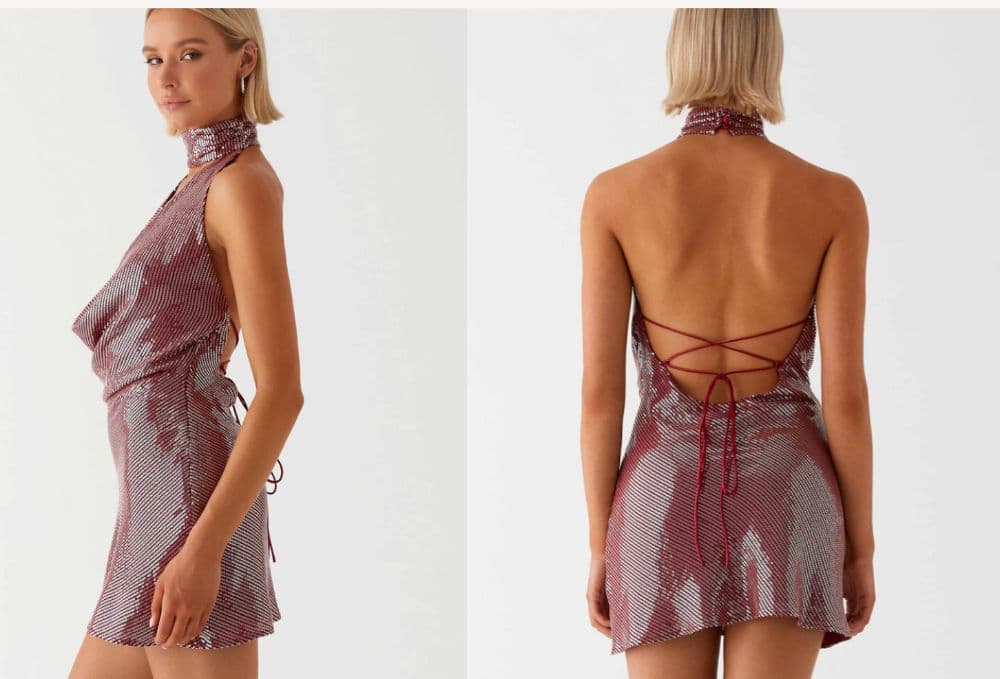 Nora Sequin Cowl Neck Mini Dress - Red Peppermayo - Image 3