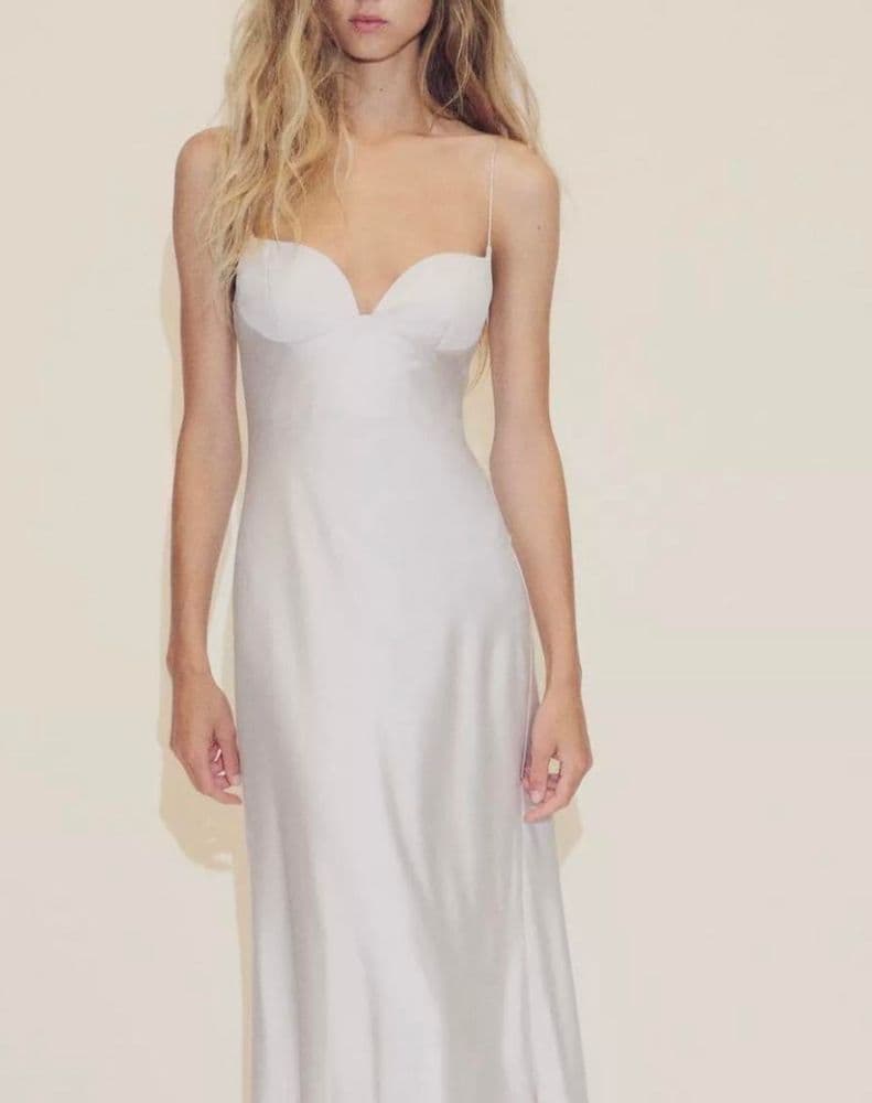 ZARA CHAMPAGNE SATIN LONG DRESS - Image 1
