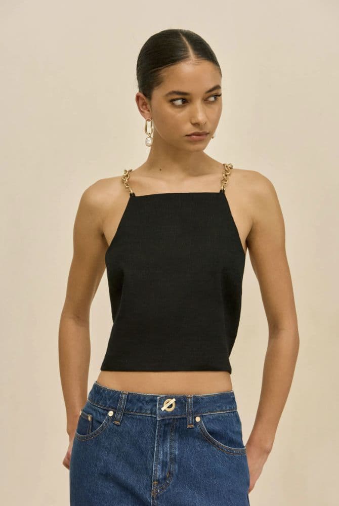 Cult Gaia Joey Top Square Neckline Sleeveless Crop Top in Black - Image 1