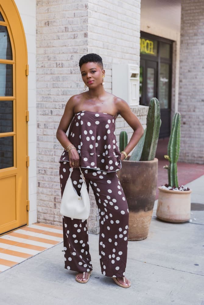 Maeve Strapless Swingy Top and Brooklin Printed Wide-Leg Pants Set - Image 1