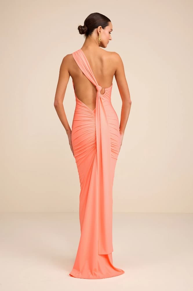 Lulus Cressida Peach Slinky Knit One-Shoulder Mermaid Maxi Dress - Image 5