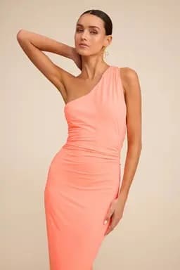 Lulus Cressida Peach Slinky Knit One-Shoulder Mermaid Maxi Dress - Image 6