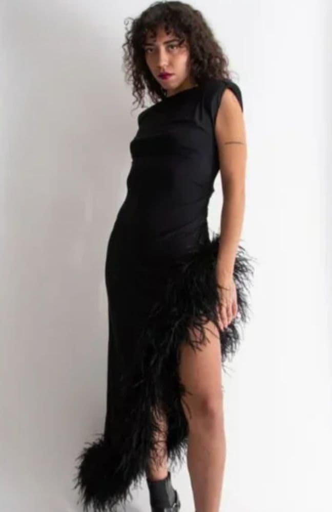 Dana Foley Black Feather Dress - Image 3