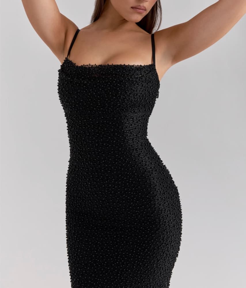 House of CB Calla Black Corset Beaded Maxi Dress - Image 2