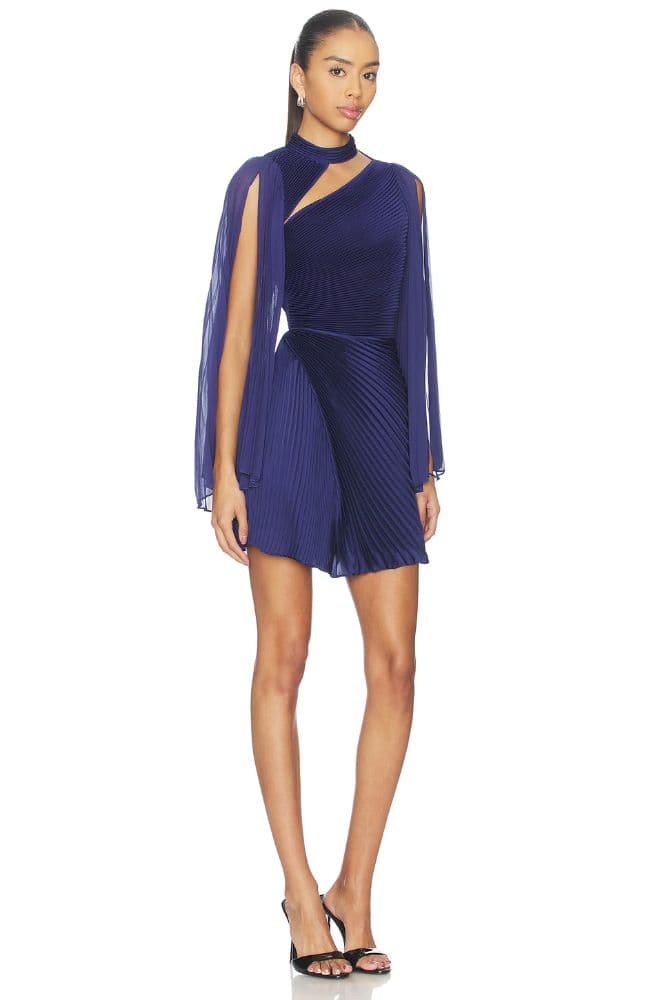 Midnight Blue Alice + Olivia Draped Cape Mini Dress - Image 1