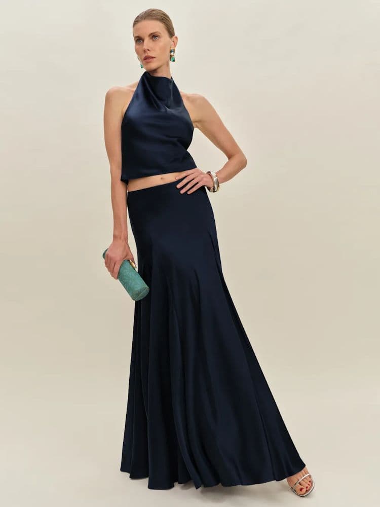 Reformation Navy Sera Silk Two Piece Set - Image 1