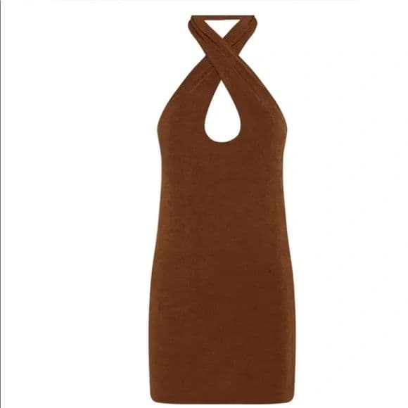 With Jéan Lena Halter Mini Dress — Chocolate Brown - Image 3