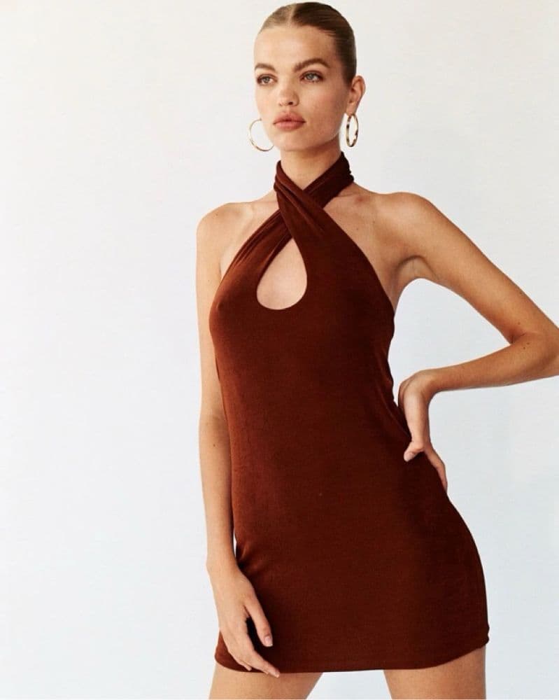 With Jéan Lena Halter Mini Dress — Chocolate Brown - Image 1