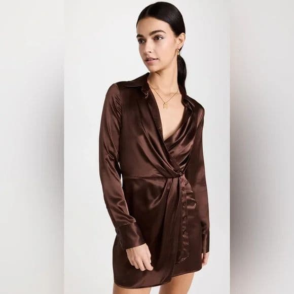 Reformation Alaine Silk Dress — Chocolate Brown - Image 1