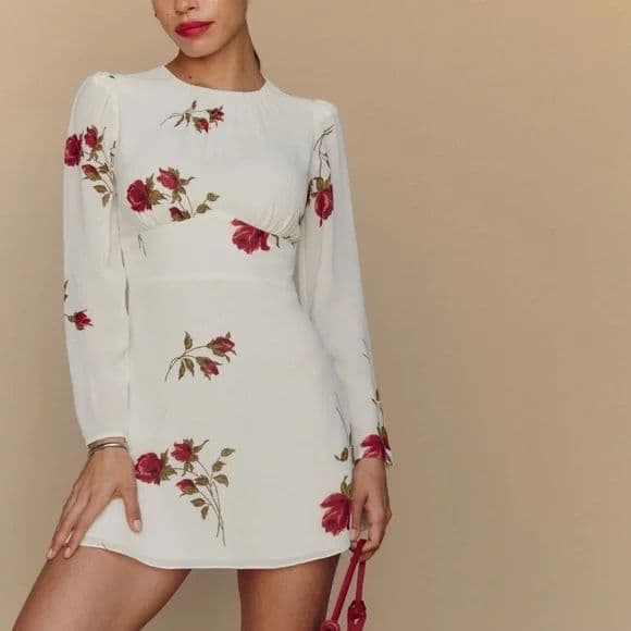 Reformation Laken Dress — American Beauty (White/Red Floral) - Image 2