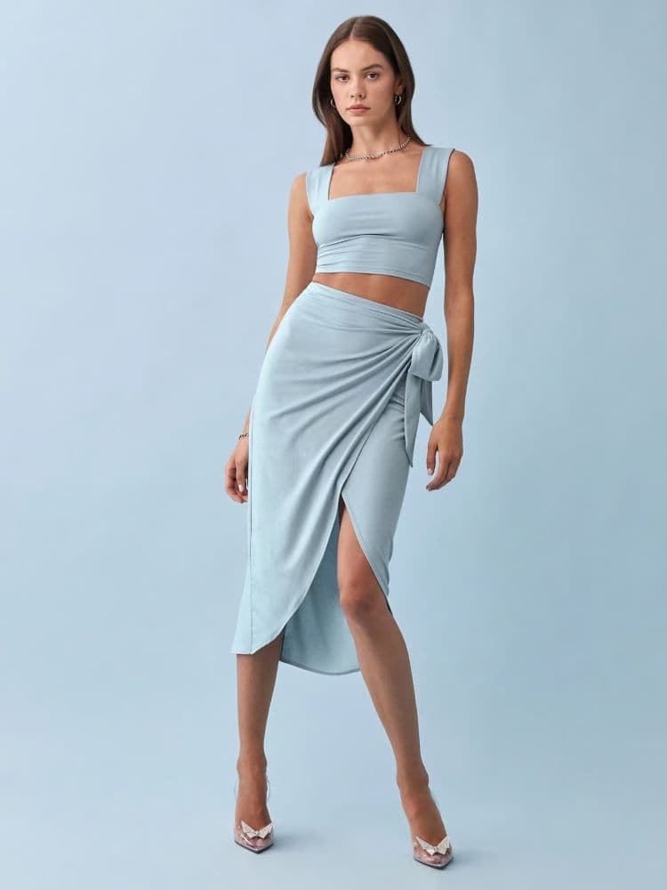 Reformation Rika Knit Two Piece Set — Mineral (Blue) - Image 1