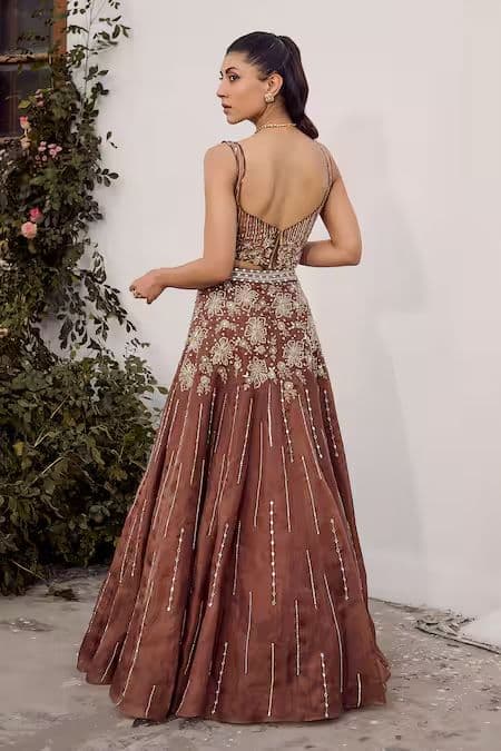Parul Gandhi Brown Sequin Corset Lehenga Set - Image 2