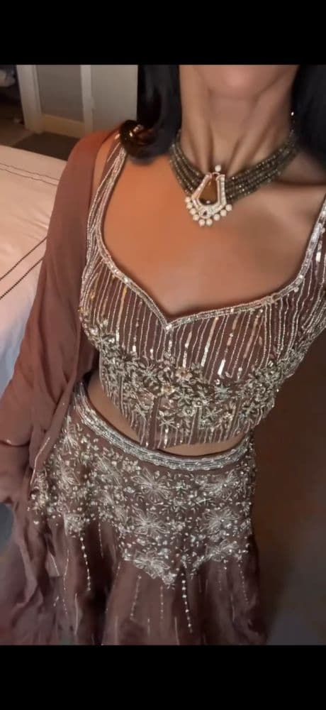 Parul Gandhi Brown Sequin Corset Lehenga Set - Image 5