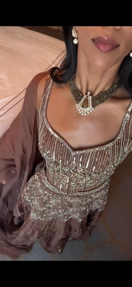 Parul Gandhi Brown Sequin Corset Lehenga Set - Image 4