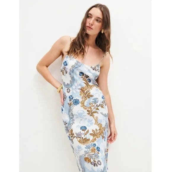 Reformation Emerick Dress — Blue & White - Image 3