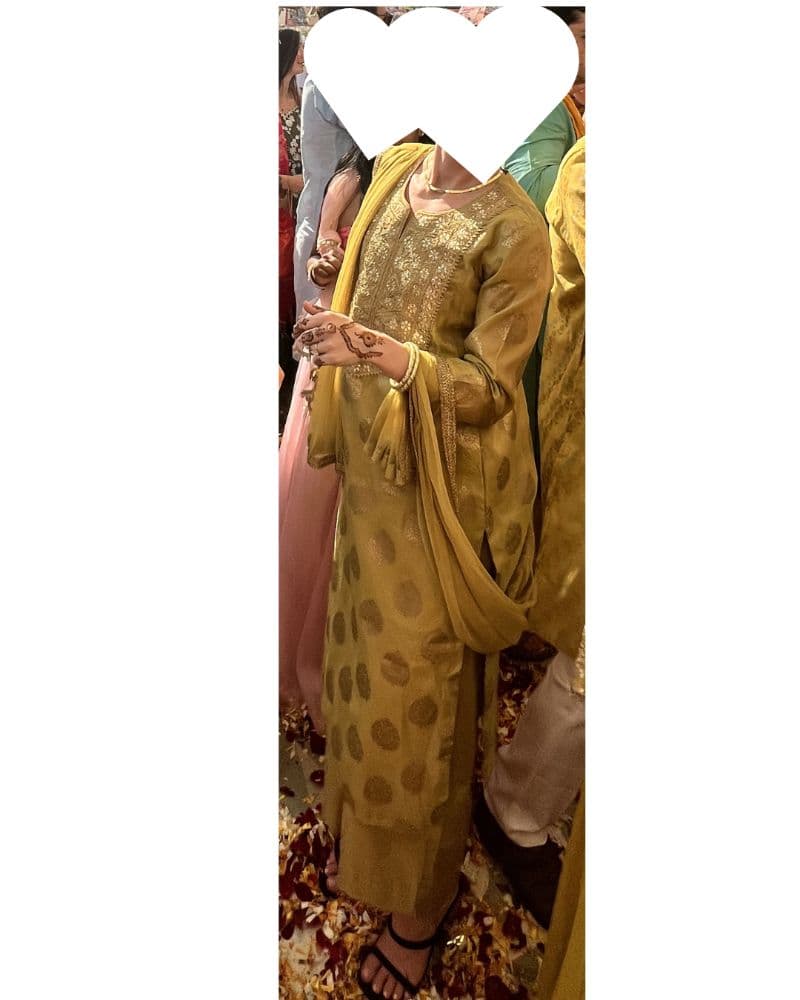 Olive Gold Banarasi Kurta Palazzo Set — Indian Wedding/Event Guest - Image 3