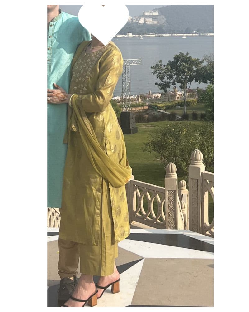 Olive Gold Banarasi Kurta Palazzo Set — Indian Wedding/Event Guest - Image 2