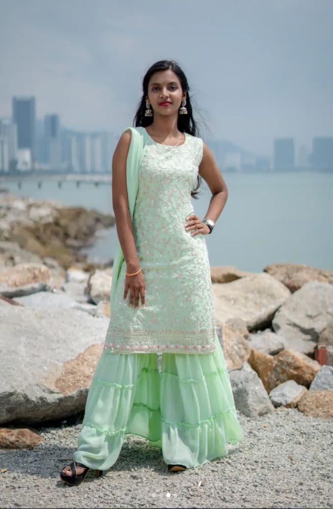 Mint Green Heavily Embellished Sharara Set — Indian Wedding Guest - Image 1