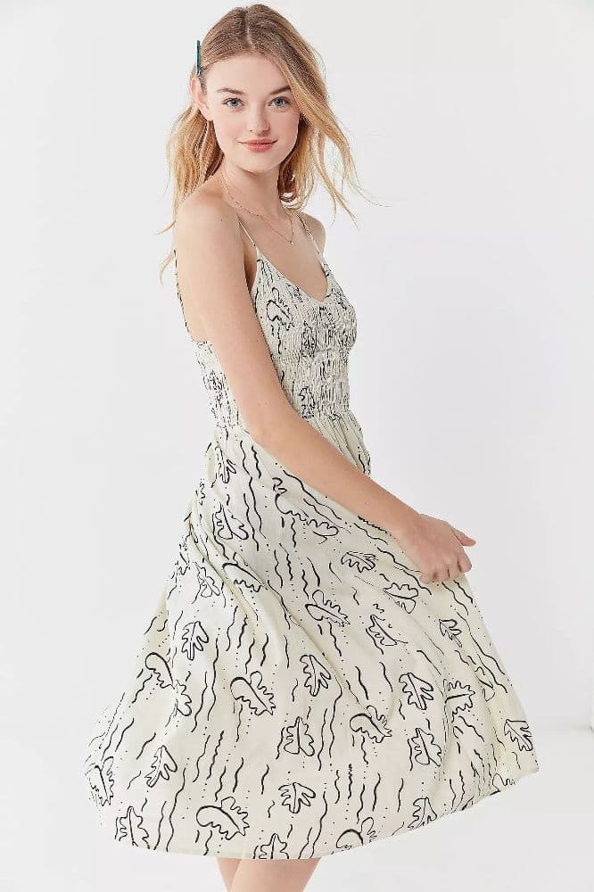 Urban Outfitters Ember Doodle Print Smocked Midi Dress - Image 1
