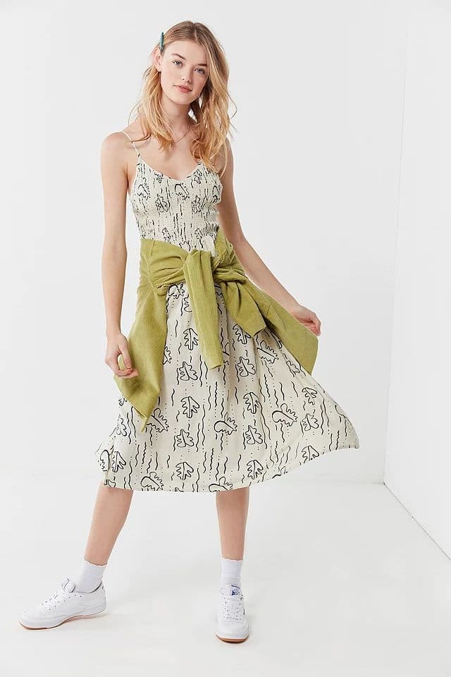 Urban Outfitters Ember Doodle Print Smocked Midi Dress - Image 3